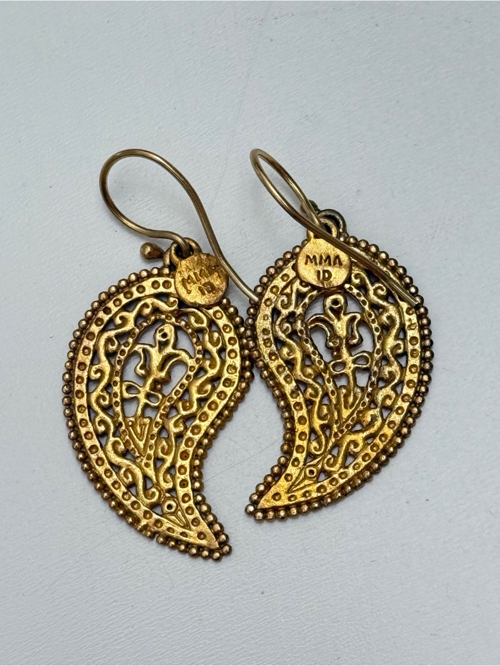 Gold Filigree Paisley Drop Earrings